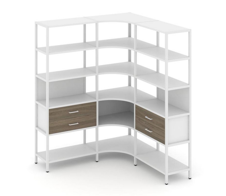 Shelf System Трехсекционный угловой стеллаж пятиярусный с ящиками SN.STMU-531 Белый/Вяз Благородный/