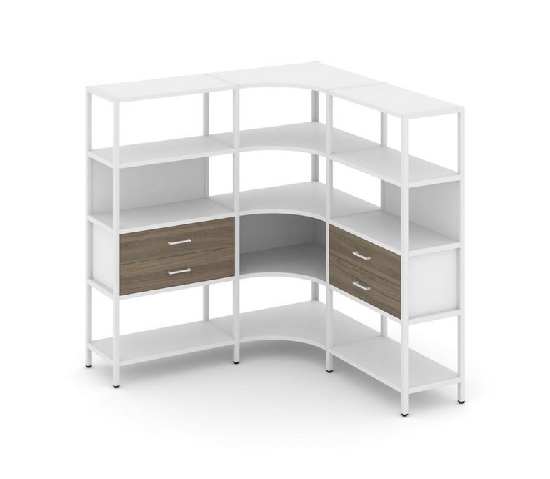 Shelf System Трехсекционный угловой стеллаж четырехярусный с ящиками SN.STMU-431 Белый/Вяз Благородн