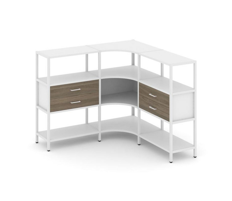 Shelf System Трехсекционный угловой стеллаж трехярусный с ящиками SN.STMU-331 Белый/Вяз Благородный/