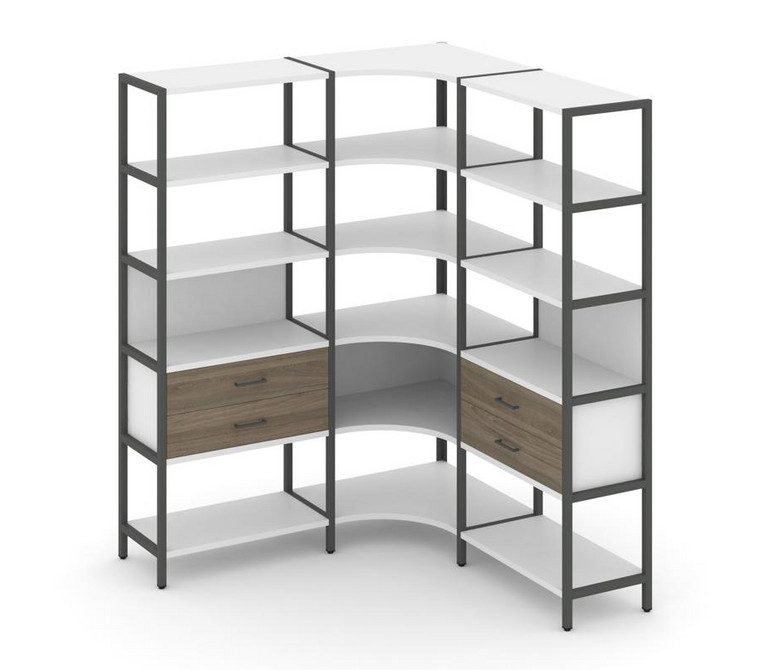 Shelf System Трехсекционный угловой стеллаж пятиярусный с ящиками SN.STMU-531 Белый/Вяз Благородный/