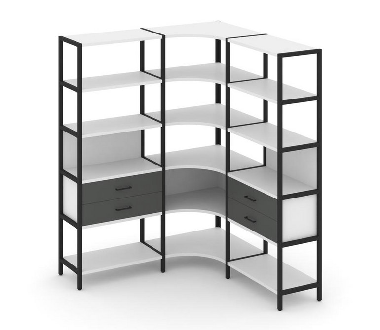 Shelf System Трехсекционный угловой стеллаж пятиярусный с ящиками SN.STMU-531 Белый/Антрацит/Металл