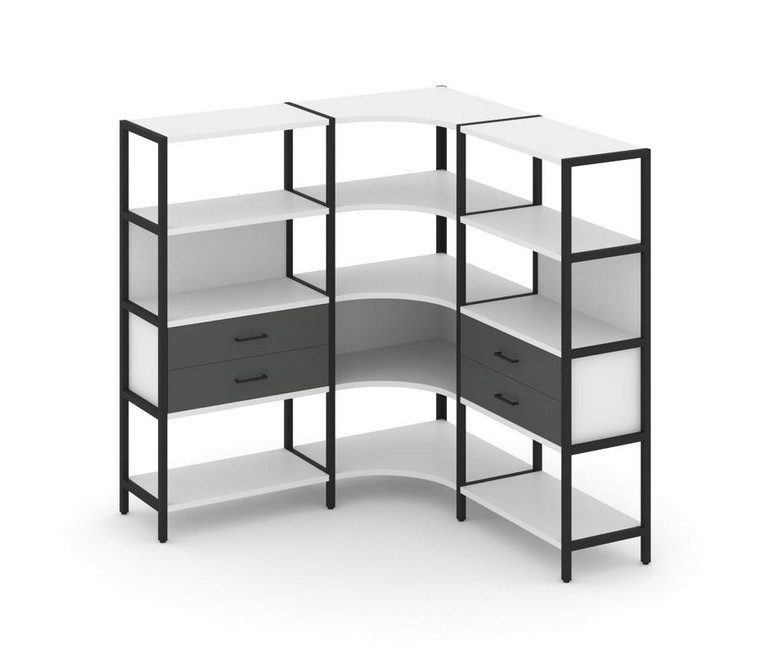 Shelf System Трехсекционный угловой стеллаж четырехярусный с ящиками SN.STMU-431 Белый/Антрацит/Мета