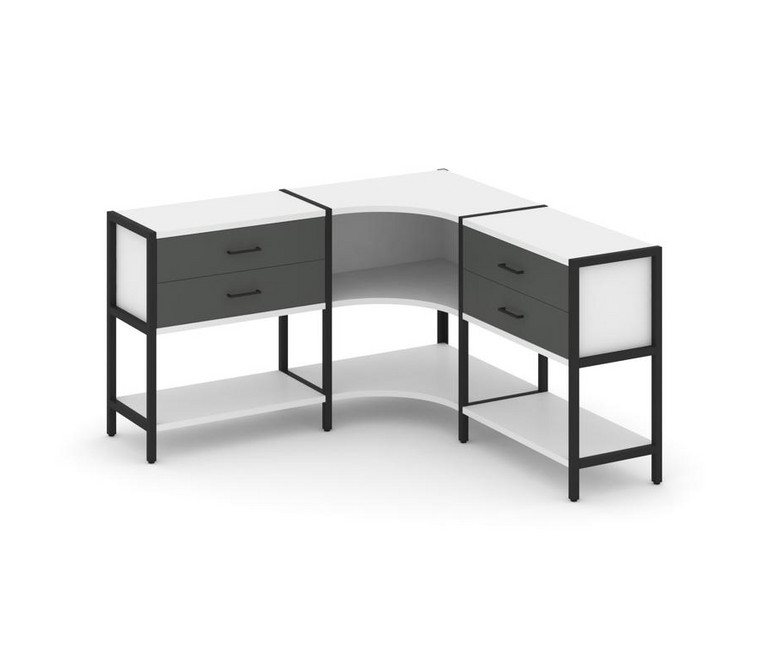 Shelf System Трехсекционный угловой стеллаж двухярусный с ящиками SN.STMU-231 Белый/Антрацит/Металл