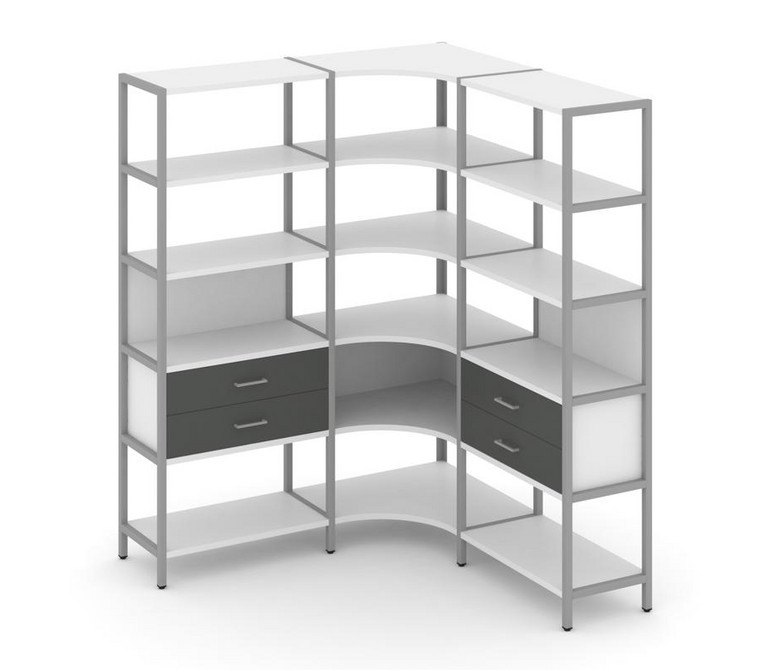 Shelf System Трехсекционный угловой стеллаж пятиярусный с ящиками SN.STMU-531 Белый/Антрацит/Металл