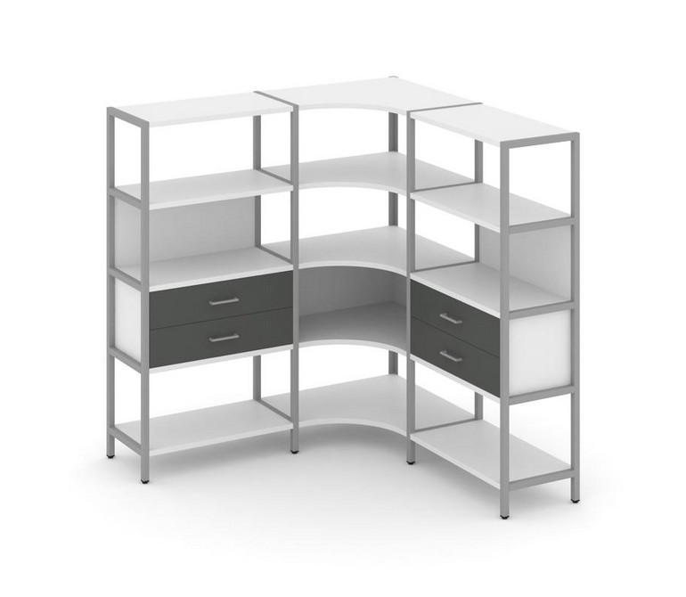 Shelf System Трехсекционный угловой стеллаж четырехярусный с ящиками SN.STMU-431 Белый/Антрацит/Мета