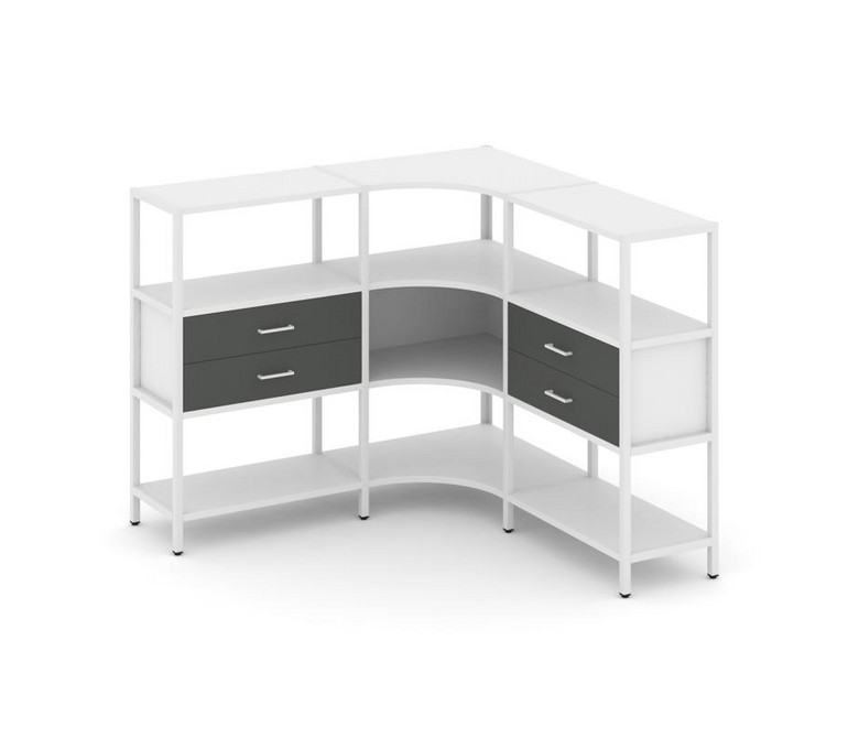 Shelf System Трехсекционный угловой стеллаж трехярусный с ящиками SN.STMU-331 Белый/Антрацит/Металл