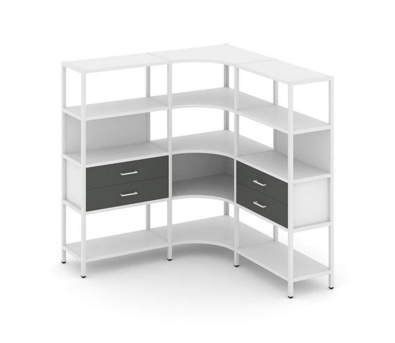 Shelf System Трехсекционный угловой стеллаж четырехярусный с ящиками SN.STMU-431 Белый/Антрацит/Мета