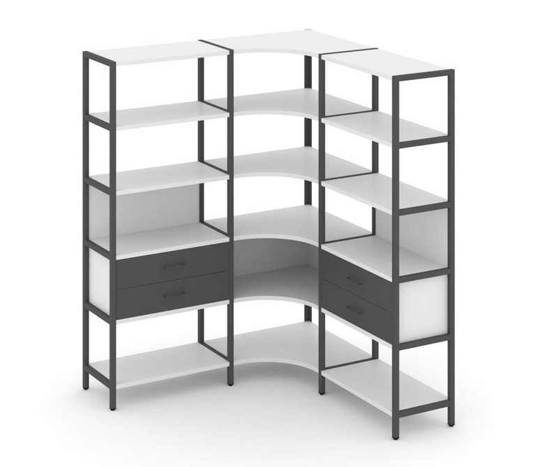 Shelf System Трехсекционный угловой стеллаж пятиярусный с ящиками SN.STMU-531 Белый/Антрацит/Металл