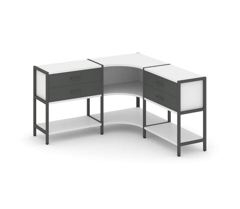 Shelf System Трехсекционный угловой стеллаж двухярусный с ящиками SN.STMU-231 Белый/Антрацит/Металл