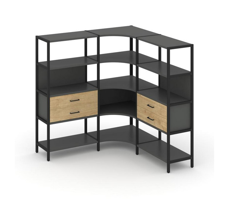 Shelf System Трехсекционный угловой стеллаж четырехярусный с ящиками SN.STMU-431 Антрацит/Тиквуд Све