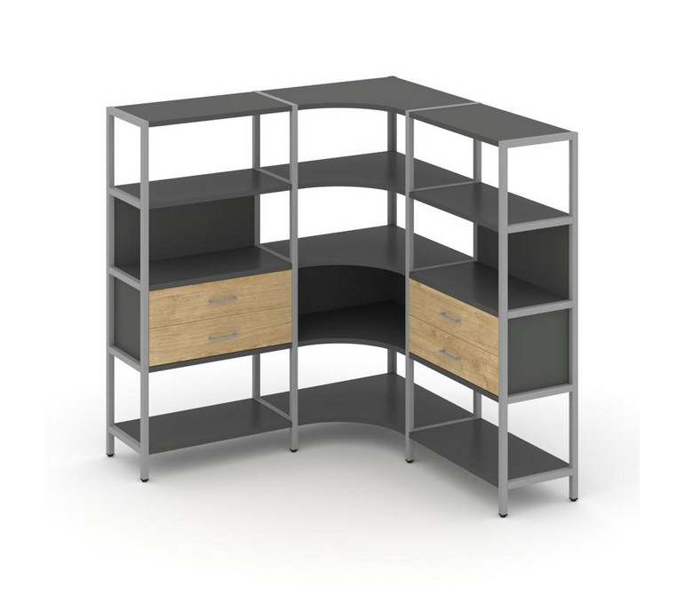 Shelf System Трехсекционный угловой стеллаж четырехярусный с ящиками SN.STMU-431 Антрацит/Тиквуд Све