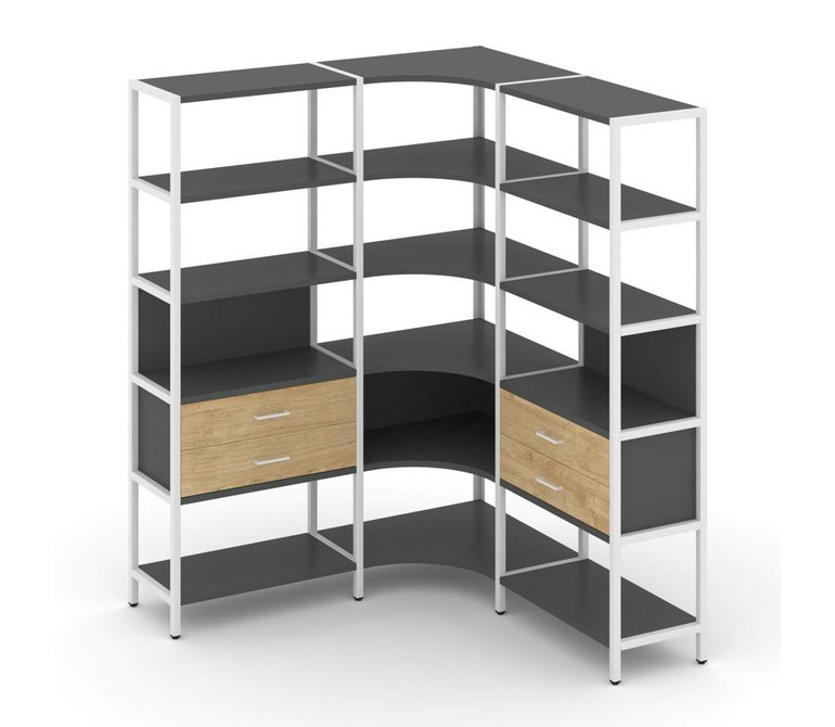 Shelf System Трехсекционный угловой стеллаж пятиярусный с ящиками SN.STMU-531 Антрацит/Тиквуд Светлы