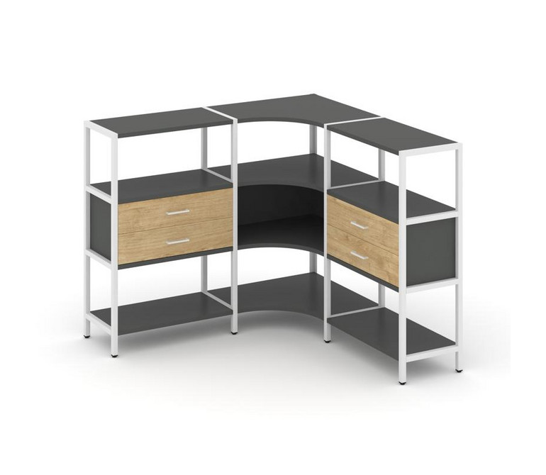 Shelf System Трехсекционный угловой стеллаж трехярусный с ящиками SN.STMU-331 Антрацит/Тиквуд Светлы