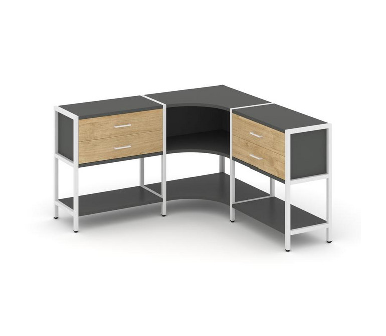 Shelf System Трехсекционный угловой стеллаж двухярусный с ящиками SN.STMU-231 Антрацит/Тиквуд Светлы