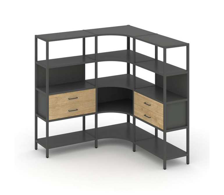 Shelf System Трехсекционный угловой стеллаж четырехярусный с ящиками SN.STMU-431 Антрацит/Тиквуд Све