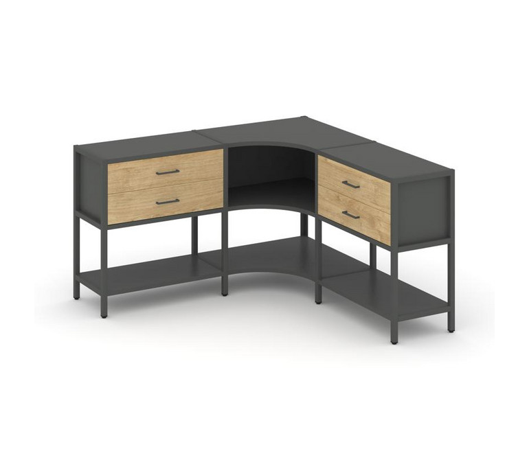 Shelf System Трехсекционный угловой стеллаж двухярусный с ящиками SN.STMU-231 Антрацит/Тиквуд Светлы