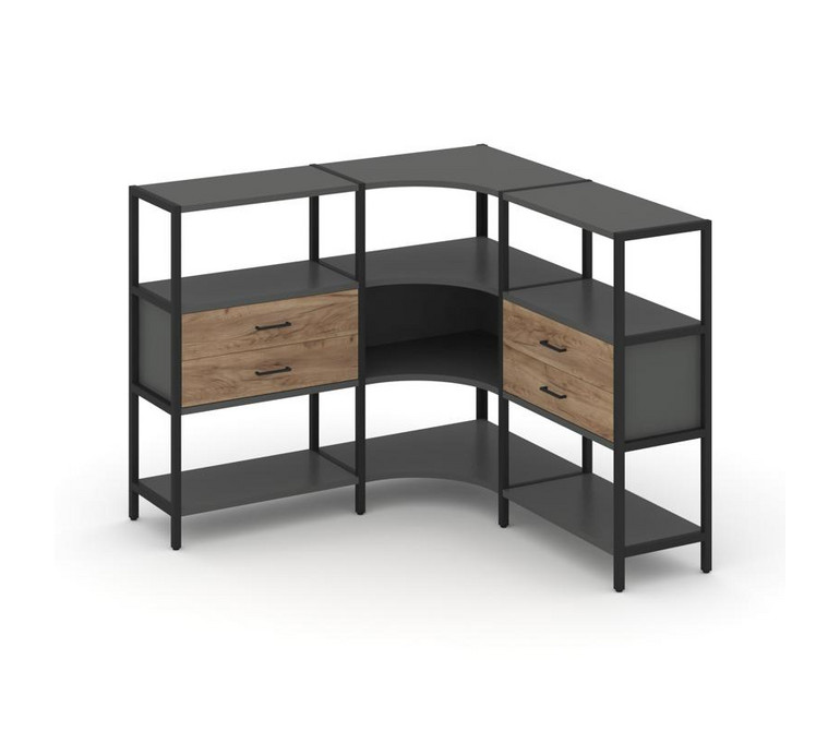 Shelf System Трехсекционный угловой стеллаж трехярусный с ящиками SN.STMU-331 Антрацит/Дуб Табак/Мет