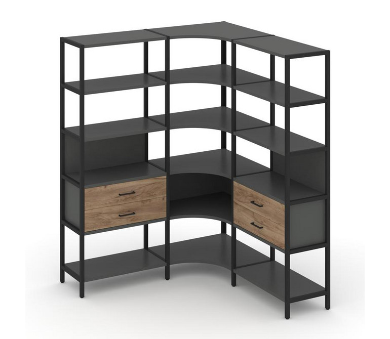 Shelf System Трехсекционный угловой стеллаж пятиярусный с ящиками SN.STMU-531 Антрацит/Дуб Табак/Мет