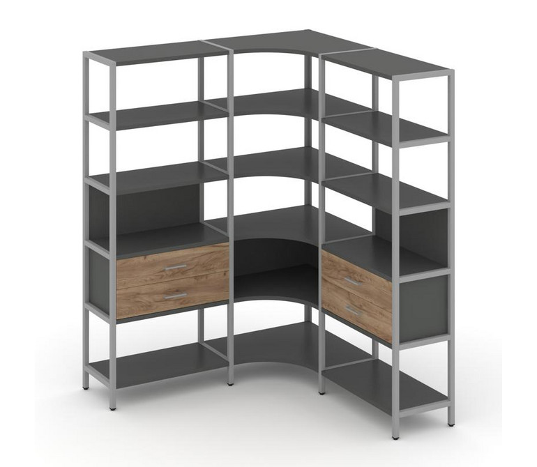 Shelf System Трехсекционный угловой стеллаж пятиярусный с ящиками SN.STMU-531 Антрацит/Дуб Табак/Мет