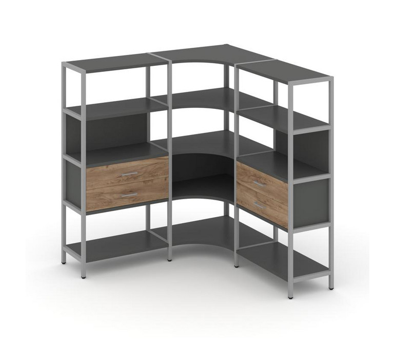 Shelf System Трехсекционный угловой стеллаж четырехярусный с ящиками SN.STMU-431 Антрацит/Дуб Табак/