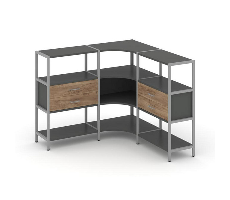 Shelf System Трехсекционный угловой стеллаж трехярусный с ящиками SN.STMU-331 Антрацит/Дуб Табак/Мет