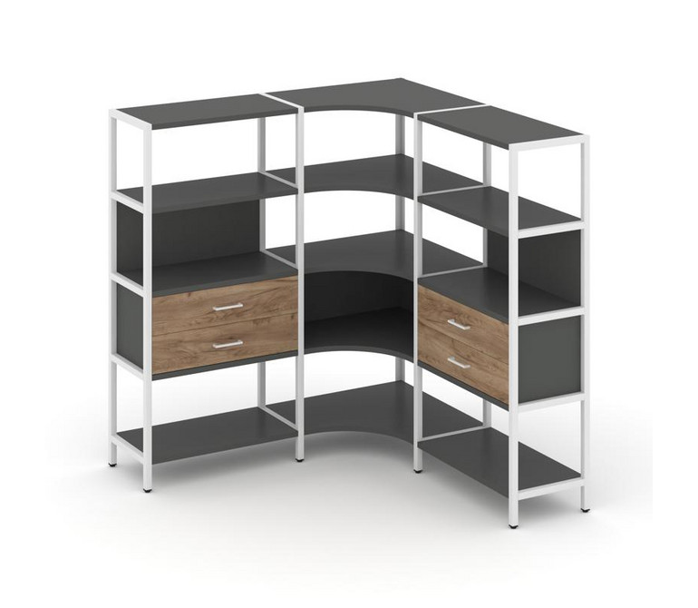 Shelf System Трехсекционный угловой стеллаж четырехярусный с ящиками SN.STMU-431 Антрацит/Дуб Табак/