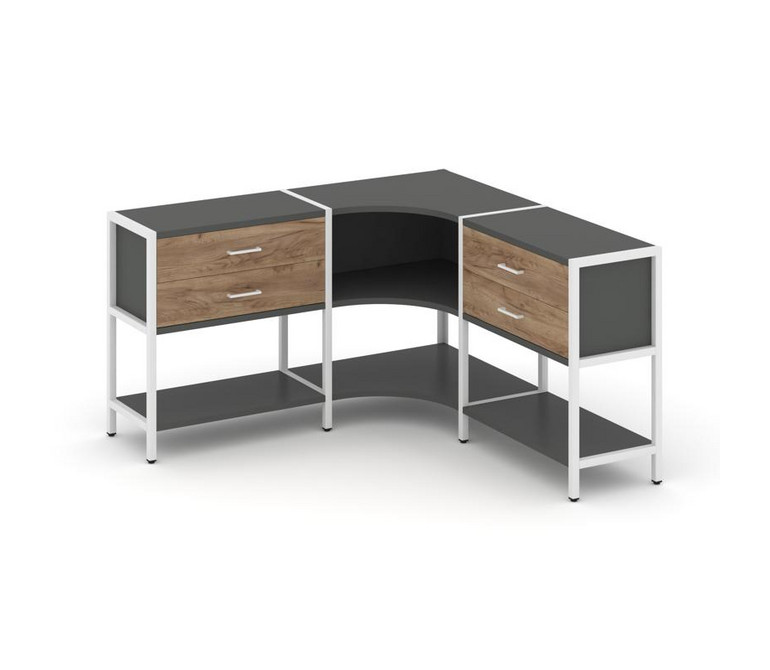 Shelf System Трехсекционный угловой стеллаж двухярусный с ящиками SN.STMU-231 Антрацит/Дуб Табак/Мет