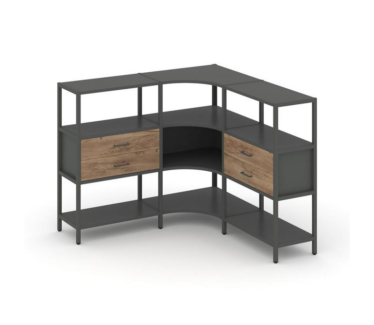 Shelf System Трехсекционный угловой стеллаж трехярусный с ящиками SN.STMU-331 Антрацит/Дуб Табак/Мет