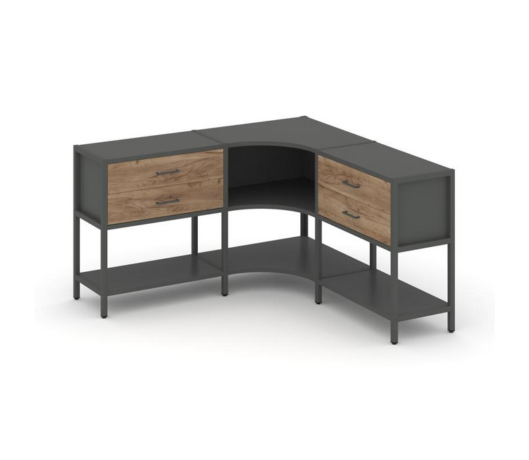 Shelf System Трехсекционный угловой стеллаж двухярусный с ящиками SN.STMU-231 Антрацит/Дуб Табак/Мет