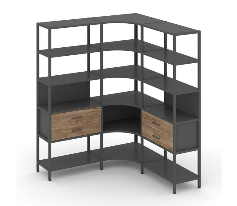 Shelf System Трехсекционный угловой стеллаж пятиярусный с ящиками SN.STMU-531 Антрацит/Дуб Табак/Мет