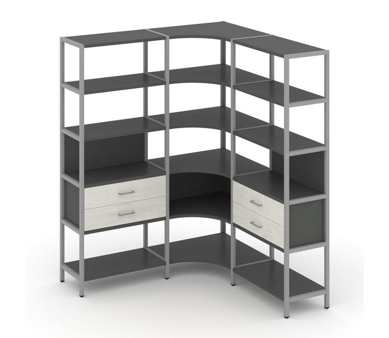 Shelf System Трехсекционный угловой стеллаж пятиярусный с ящиками SN.STMU-531 Антрацит/Дуб Наварра/М