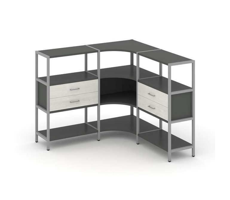 Shelf System Трехсекционный угловой стеллаж трехярусный с ящиками SN.STMU-331 Антрацит/Дуб Наварра/М