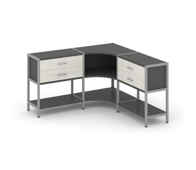 Shelf System Трехсекционный угловой стеллаж двухярусный с ящиками SN.STMU-231 Антрацит/Дуб Наварра/М