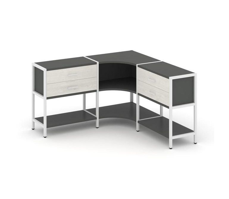 Shelf System Трехсекционный угловой стеллаж двухярусный с ящиками SN.STMU-231 Антрацит/Дуб Наварра/М