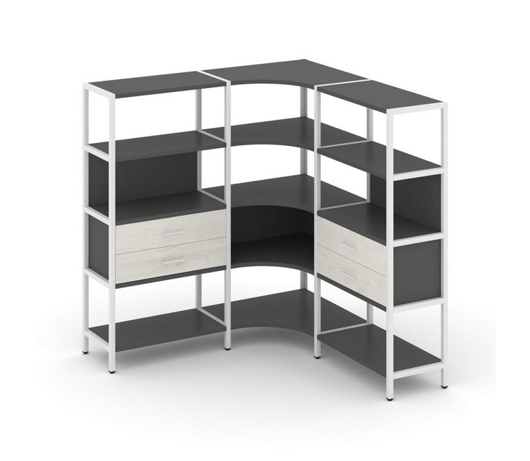 Shelf System Трехсекционный угловой стеллаж четырехярусный с ящиками SN.STMU-431 Антрацит/Дуб Наварр