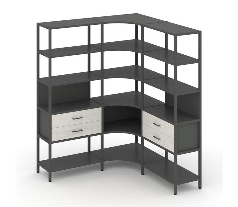 Shelf System Трехсекционный угловой стеллаж пятиярусный с ящиками SN.STMU-531 Антрацит/Дуб Наварра/М