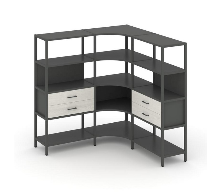 Shelf System Трехсекционный угловой стеллаж четырехярусный с ящиками SN.STMU-431 Антрацит/Дуб Наварр