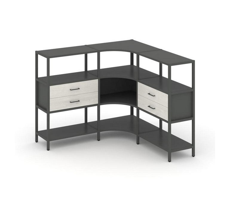 Shelf System Трехсекционный угловой стеллаж трехярусный с ящиками SN.STMU-331 Антрацит/Дуб Наварра/М