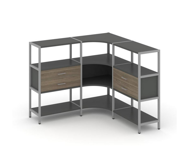 Shelf System Трехсекционный угловой стеллаж трехярусный с ящиками SN.STMU-331 Антрацит/Вяз Благородн