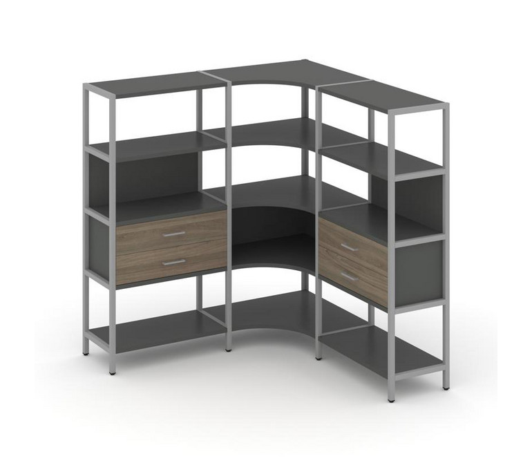 Shelf System Трехсекционный угловой стеллаж четырехярусный с ящиками SN.STMU-431 Антрацит/Вяз Благор
