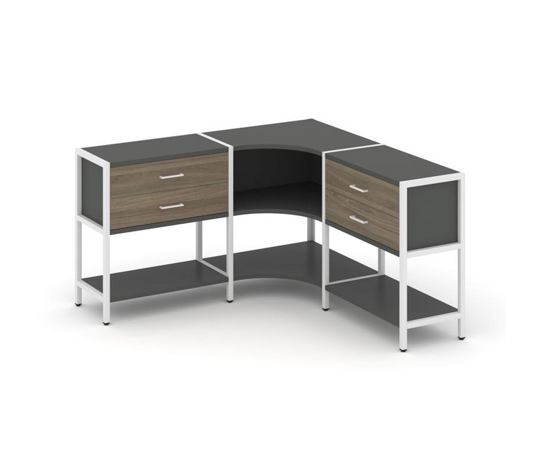 Shelf System Трехсекционный угловой стеллаж двухярусный с ящиками SN.STMU-231 Антрацит/Вяз Благородн