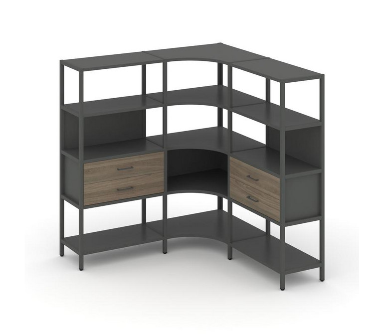 Shelf System Трехсекционный угловой стеллаж четырехярусный с ящиками SN.STMU-431 Антрацит/Вяз Благор