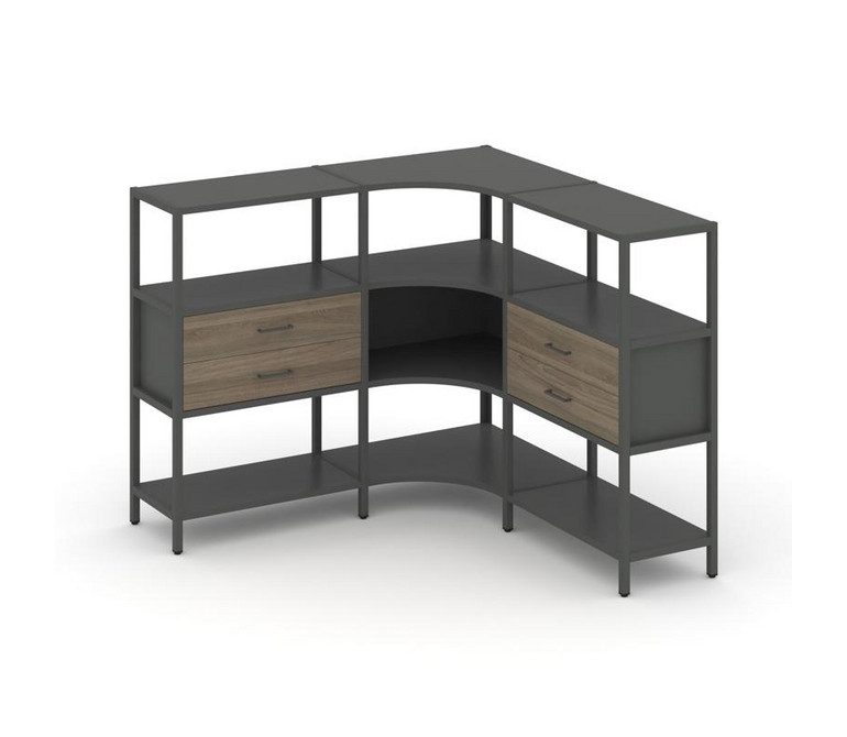 Shelf System Трехсекционный угловой стеллаж трехярусный с ящиками SN.STMU-331 Антрацит/Вяз Благородн