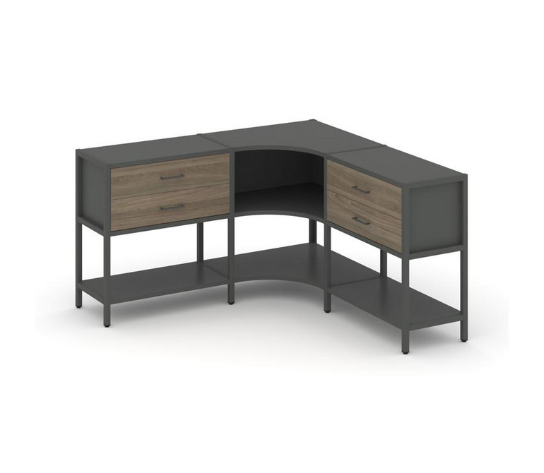 Shelf System Трехсекционный угловой стеллаж двухярусный с ящиками SN.STMU-231 Антрацит/Вяз Благородн