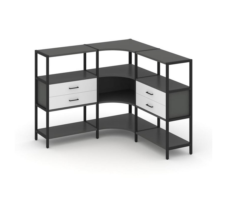 Shelf System Трехсекционный угловой стеллаж трехярусный с ящиками SN.STMU-331 Антрацит/Белый/Металл