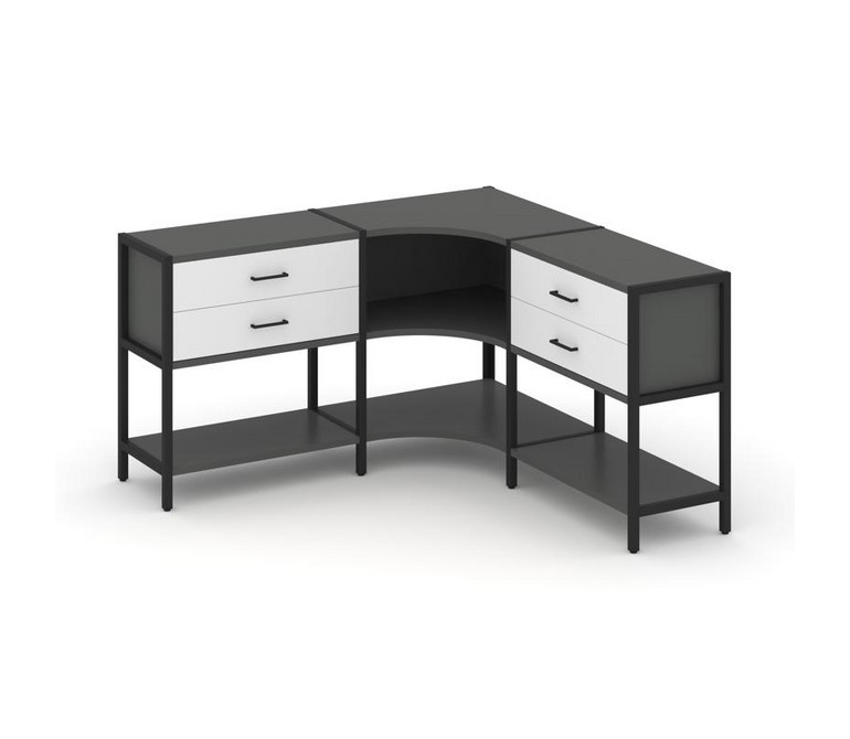 Shelf System Трехсекционный угловой стеллаж двухярусный с ящиками SN.STMU-231 Антрацит/Белый/Металл