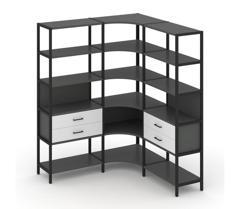 Shelf System Трехсекционный угловой стеллаж пятиярусный с ящиками SN.STMU-531 Антрацит/Белый/Металл