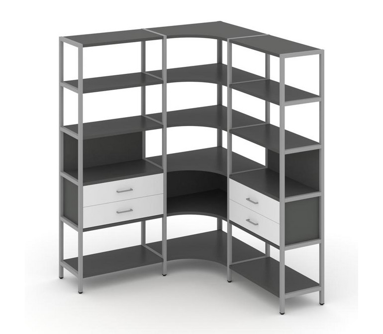 Shelf System Трехсекционный угловой стеллаж пятиярусный с ящиками SN.STMU-531 Антрацит/Белый/Металл