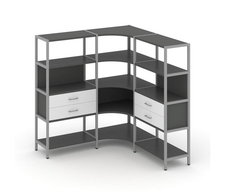 Shelf System Трехсекционный угловой стеллаж четырехярусный с ящиками SN.STMU-431 Антрацит/Белый/Мета
