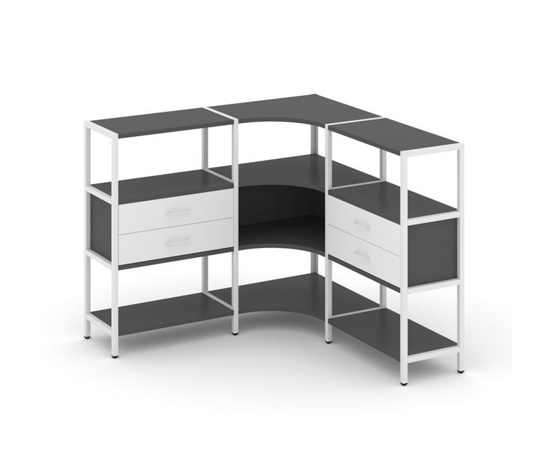 Shelf System Трехсекционный угловой стеллаж трехярусный с ящиками SN.STMU-331 Антрацит/Белый/Металл